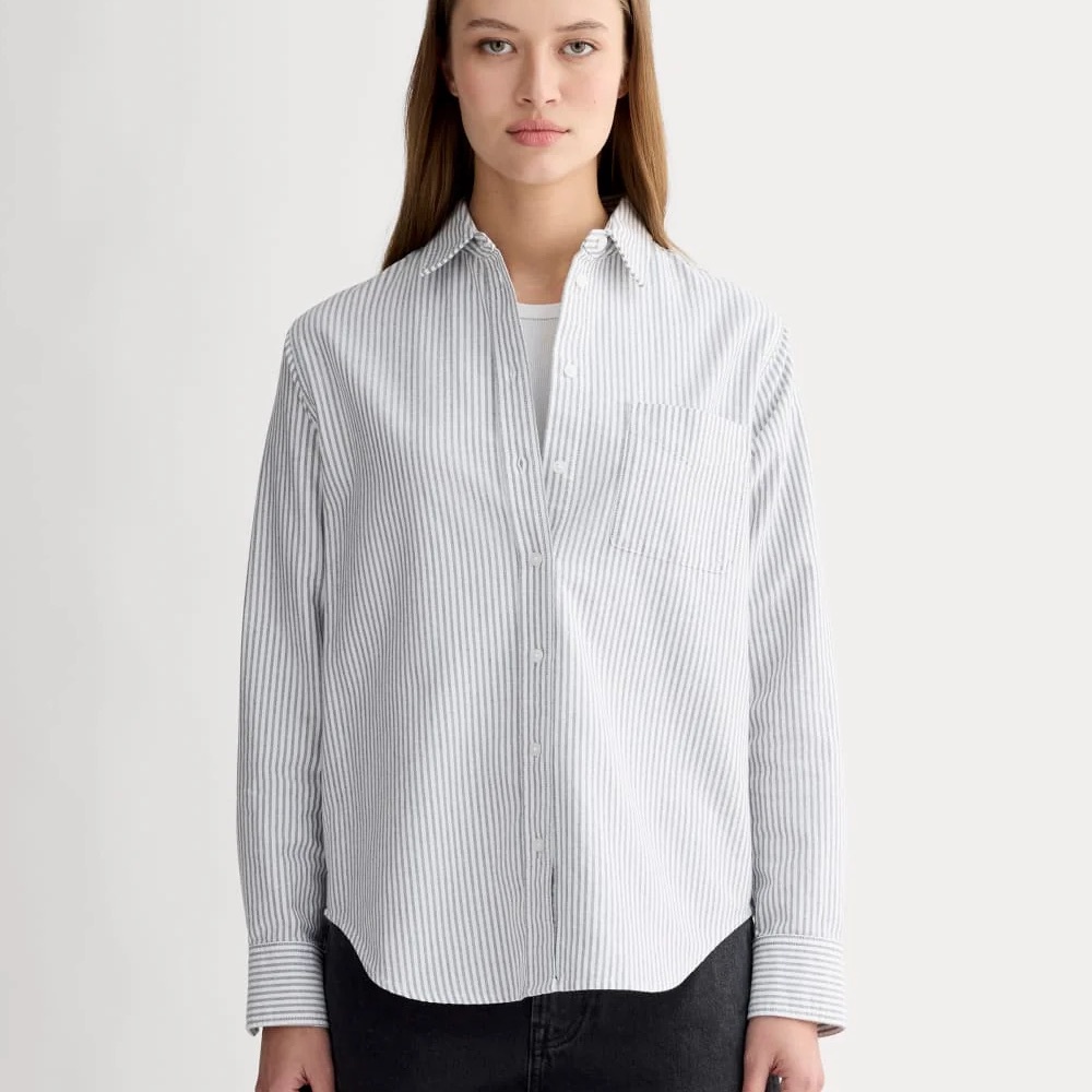 Everlane The Relaxed Oxford Shirt Womens Size 4 Organic Cotton Blue White Stripe